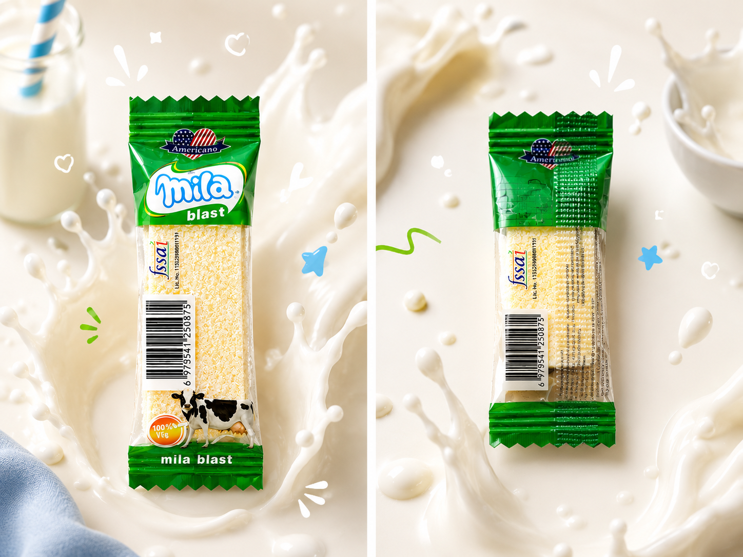 Americano Milo Blast individual candy pieces front and back