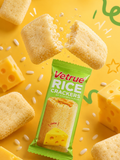 Vetrue Rice Crackers Cheese Flavour - product hero with crackers and cheese