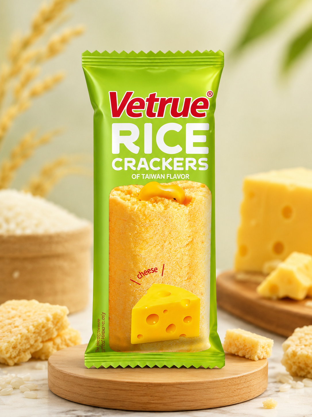 Vetrue Rice Crackers Cheese Flavour - front pack shot