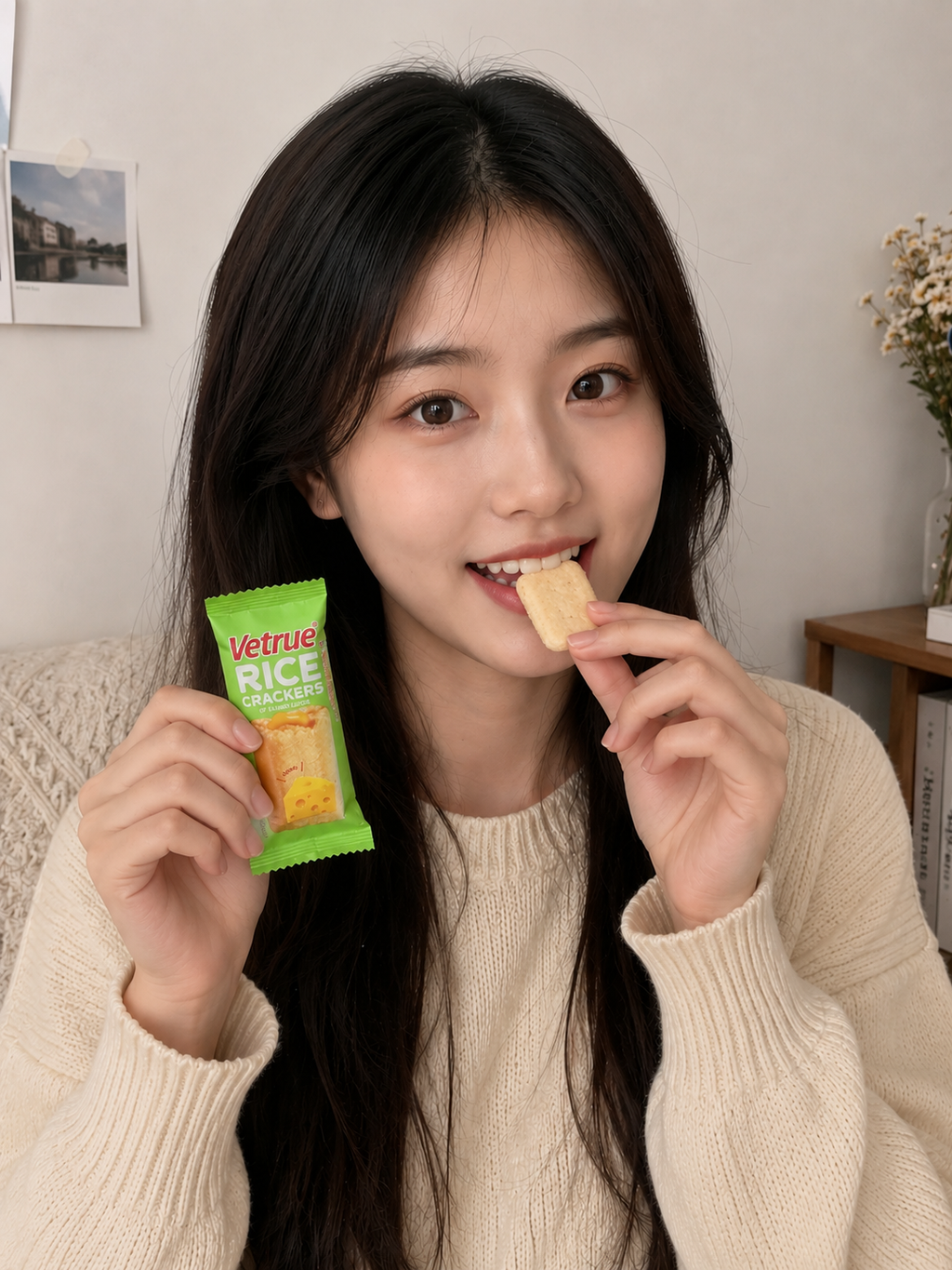 Vetrue Rice Crackers Cheese Flavour - lifestyle shot