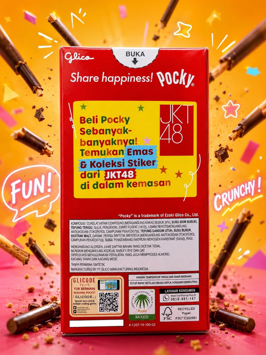 Glico Pocky Chocolate Flavour - back of box with ingredients