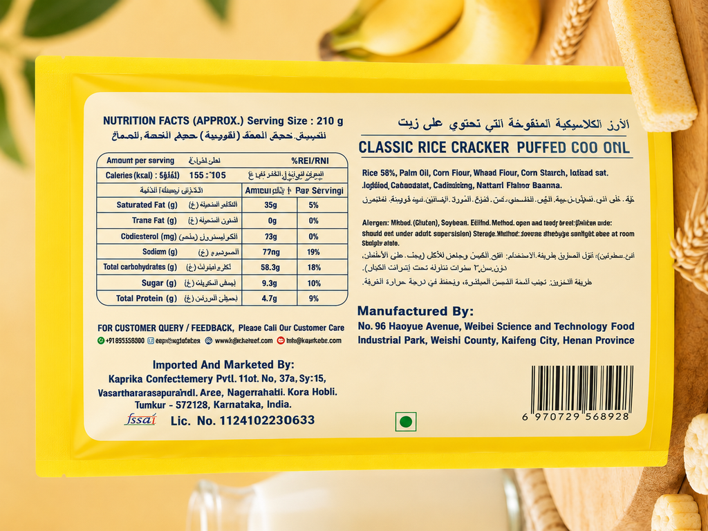Kawen Milk Rice Cracker Sticks 210g - Back with Nutrition Facts