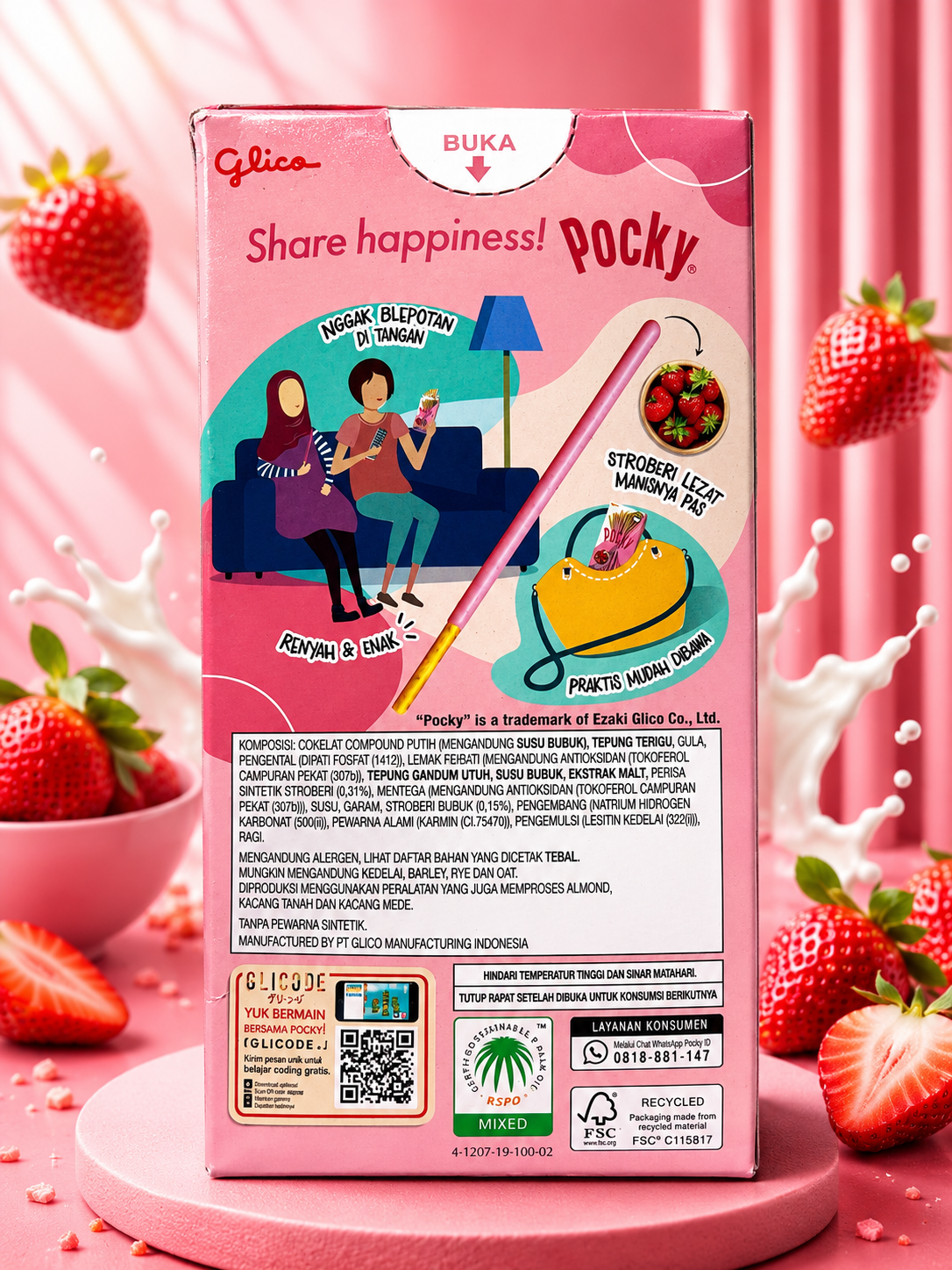 Glico Pocky Strawberry Flavour 45g - Back