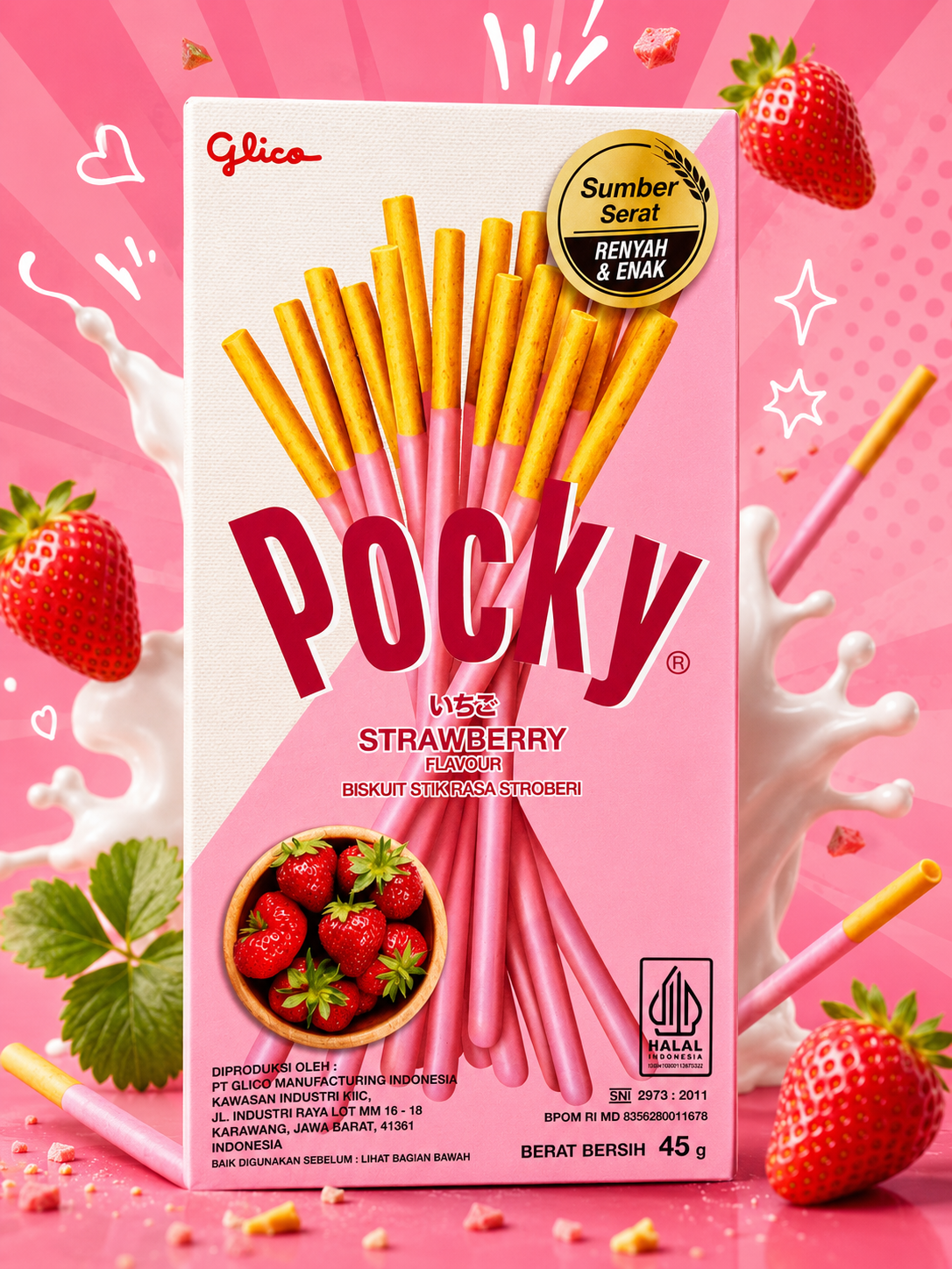 Glico Pocky Strawberry Flavour 45g - Front